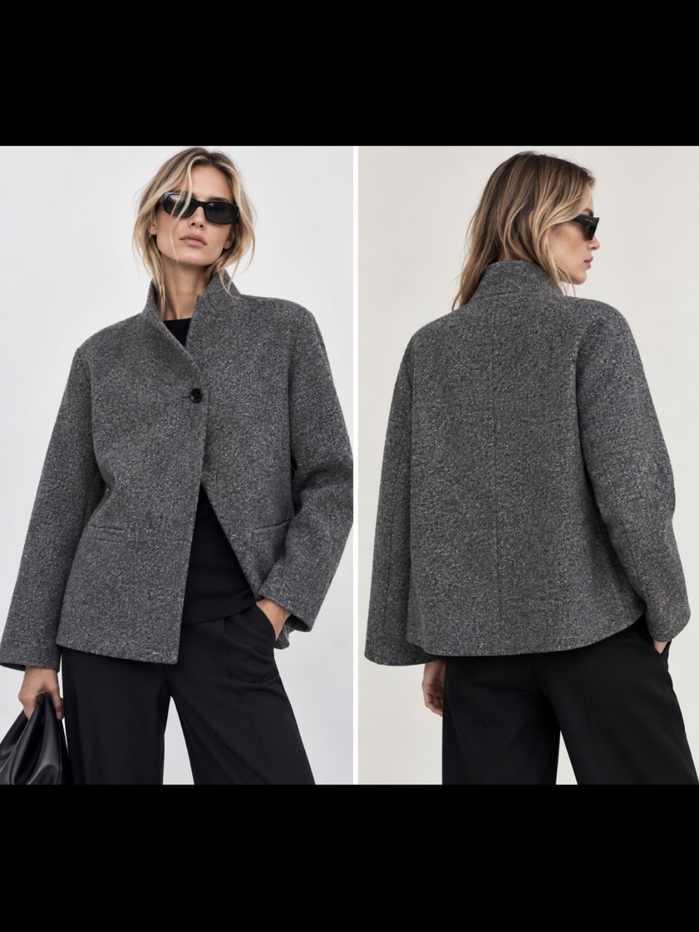 Zara NWT Gray Textured Wool Blend Collar Jacket M 2159/727